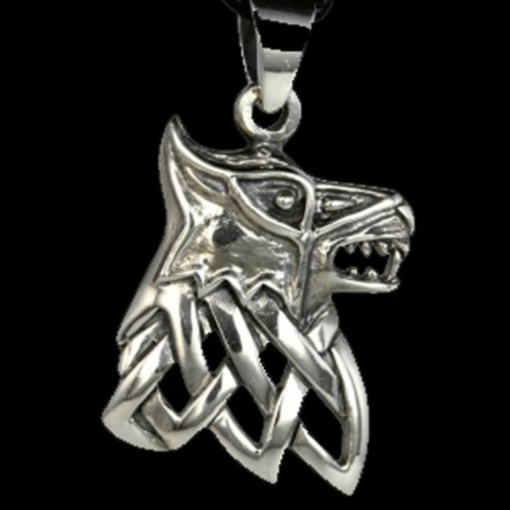 Celtic WOLF Head Silver Pendant